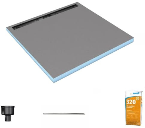 Receveur de douche à carreler 120 x 120 cm WEDI Fundo Riolito Neo écoulement vertical + barrette de finition 70 cm + colle 320