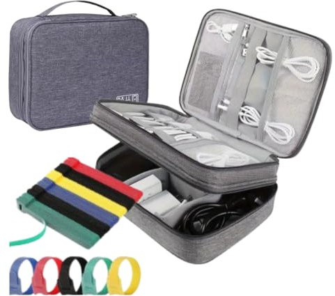 mitudei Organizador Cables Viaje Accesorios. Bolsa Organizadora Impermeable, Estuche Organizador Cables y Accesorios Electrónicos con 10 Sujeta Cables Reutilizables.