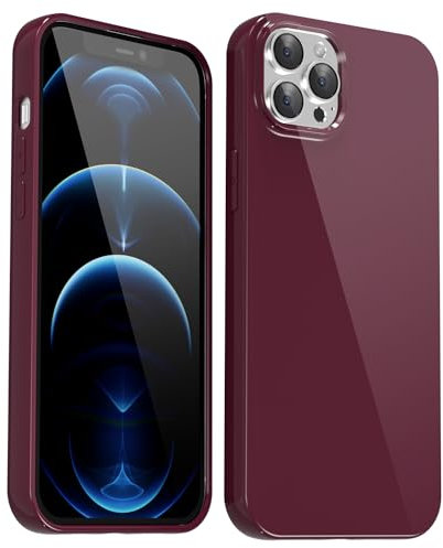 Svanove for iPhone 12 Pro Max Case Silicone, Glossy Soft Rubber Gel Jelly Cute Protective Plastic Simple Plain Phone Case Cover for Women Girl, Slim Thin Flexible Shockproof TPU, Burgundy Wine