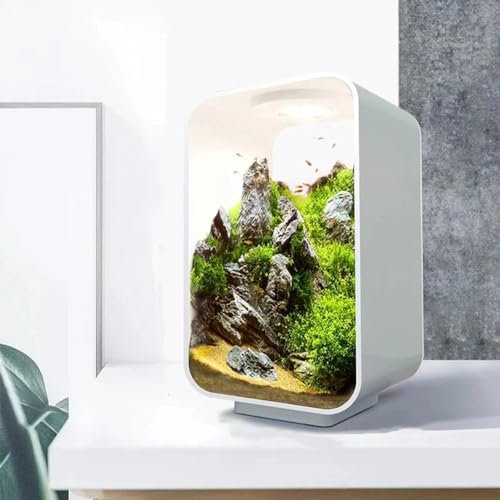 UPWONEC Desktop -Acryl -Betta -Fischtank, Professionelle Betta -Fischschale, Aquarium Mit LED -Beleuchtung, Reinigung Von HD -Bio -Glas, Nachttisch -Wasser -Nachtlampe,Weiß