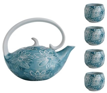 YoeEoay Japanisches Blau Und Weiß Porzellan Tee Set Asiatische Tee-Sets Für Teeliebhaber Chinesisches Japanisches Porzellan-Teeservice Mit Blauem Blumen-Design