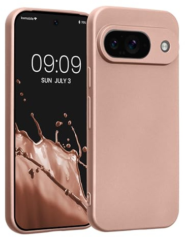 kwmobile Handyhülle für Google Pixel 9 Hülle - weiche Silikon Case metallisch schimmernd - Schutzhülle Cover - Metallic Rosegold