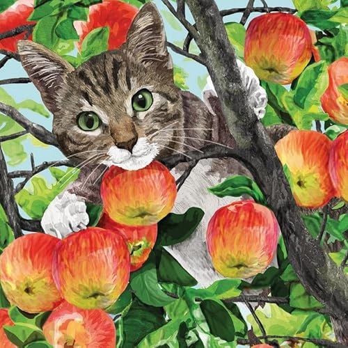 20 Servietten Tiere Katze im Apfelbaum als Tischdeko. Papierservietten mit Motiv. Auch für Decoupage und Serviettentechnik 33x33cm