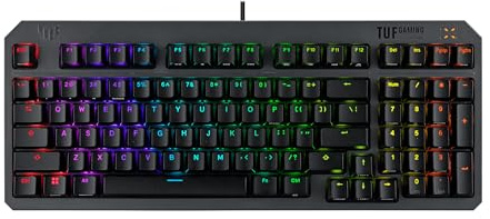 ASUS Teclado TUF Gaming K3 Gen II con interruptores compactos de 97 teclas, RGB azul óptico-mecánicos (Clicky), montaje de junta de silicona, espuma amortiguadora, impermeabilización IP57, una placa