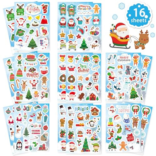 Fyvadio Navidad Pegatinas, 284pcs Navidad Pegatinas para niños, Feliz Navidad Pegatinas No Repetición, Pegatinas adhesivas de Navidad, Sello de regalo pegatinas, Navidad Goodie Bolsa de Relleno