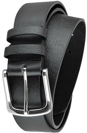 A2Z Mens PU Leather Belt Pin Fastening Smart Casual Office Wear Style | Black Silver Buckle Durable Waistband Denim Trouser Formal Accessory