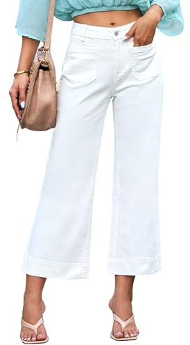 Roskiky Baggy-Jeans Sommer Hosen Damen Locker Weiße Jeans Cremeweiß XL