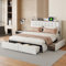 Merax Lit 160 x 200 cm Avec Rangement et USB Prise, Cadre Avec 4 Tiroirs et Sommier à Lattes, Beige (Sans Matelas)