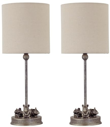 Set of 2 Maurice - Antique Gold Mouse Table Lamps Oatmeal Linen Shade