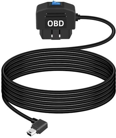 GELRHONR Angle Mini AUTO OBD-Stromkabel für Dashcam, Electronic Vehicles OBD Dashcam Hardwire Kit, AUTO OBD auf Mini USB Adapter with Switch Button 11.5FT 24 Hours Surveillance and Acc 2 Mode
