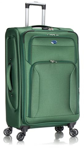 Aerostar Large 29” Lightweight Softshell Expandable Suitcase, Integrated Combination Lock, 4 Wheels Check in Luggage for 23kg (Bottle Green, 111 litres)