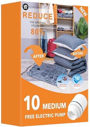 10 Medimu Vacuum Storage Bags with Electric Pump, Plastic Packaging Bags,Space Saver Sealer Compression Bags for Blankets, Comforters, Pillows, Clothes Storage