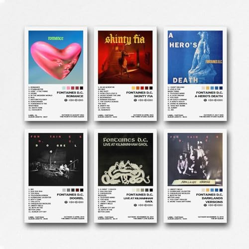 A Set Of 6 Fontaines Poster D.C. Music Post Punk Band Album Cover Poster Für Zimmer, Ästhetische Leinwand-Wandkunst, Schlafzimmer-Dekor Poster 08x12inch(20x30cm)