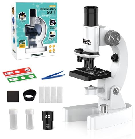 MeYuxg Mikroskop für Kinder, 200x-4800x Lupe, Objektträger, Pinzette, Experimente für Kinder ab 4, Schwarz, LED, Kunststoff, Glas, Hochwertig