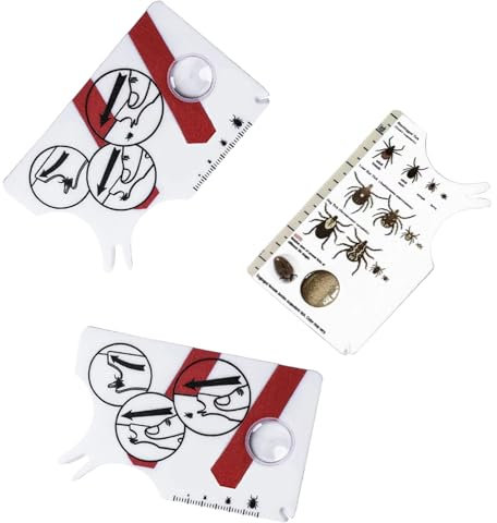 PQLQ 4 Stück Zeckenkarte, Zeckenkarte für Menschen, mit Lupe,Schnell und sanft Zecken vom Haustier oder Menschen entfernen