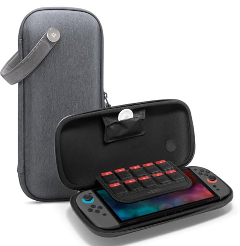 Spigen Klasden Pouch Case Compatible with Nintendo Switch 2 2025 Compact Carrying Pouch with Storage for 10 Game Card Accessories - Charcoal Gray