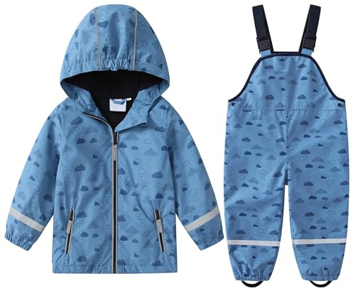 DAWILS Giacca Impermeabile e Pantaloni Impermeabili Bambini e Bambine All'aperto Tuta Antipioggia Rain Jacket Pantaloni di Fango Abbigliamento Pioggia per Ragazze Ragazzi, Nuvola Blu 6 anni
