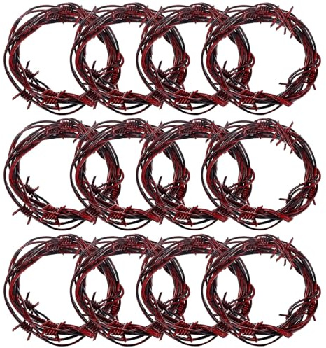 98 Foot Fake Rusted Barbed Wire Decoration 12 Pcs Plastic Barb Wire Easy to Bend Outdoor Garden Security Fence Fencing Anti-Cat Fox Bird Deterrent Spikes Roll Cowboy Western Party Decor (Rust Red)