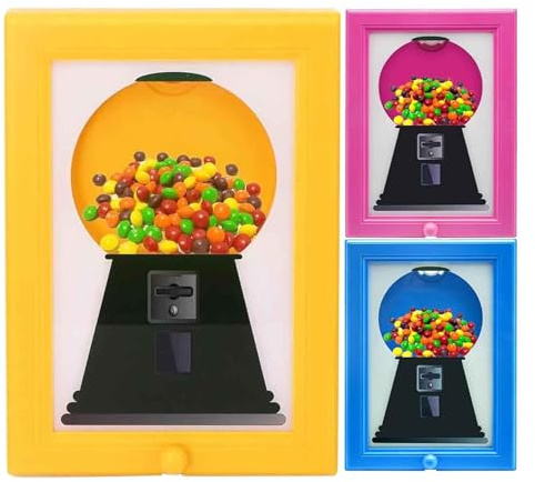 Candy Dispenser Picture Frame, 3PCS Handy Sweet Dispenser Machine for Kids, Wall Mounted Gumball Machine Home Decor for Table Counter Home Kitchen Birthday Blue/Pink/Yellow