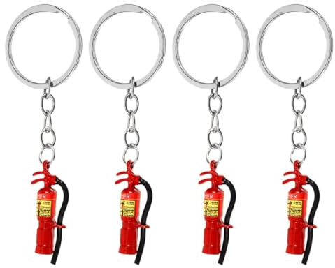 Gatuida 4 Stück Feuerwehr Schlüsselanhänger aus Metall Leuchtend Rote Kleiner Feuerlöscher mit Schlüsselring für Rucksack Handtasche und Geldbörse