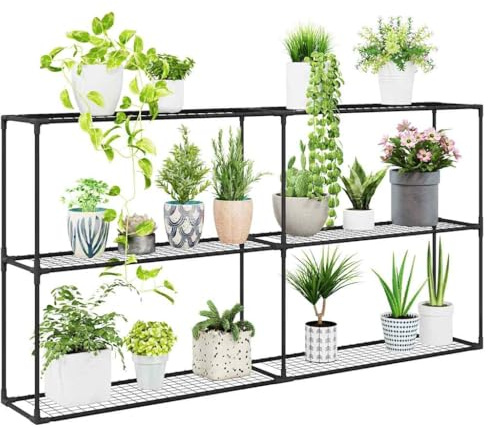 vidaXL 3-stöckiger Pflanzenständer Schwarz 200 x 32 x 104 cm Stahl, Garten und Terrasse, rechteckiges Design, Moderne Merkmale, reichliche Stauraumlösungen, robuste Materialien für Langlebigkeit