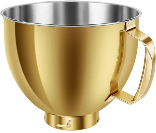 Stainless Steel Mixer Bowl for KitchenAid Artisan & Classic Series 4.5 & 5 Quart Tilt-Head Stand Mixers, KSM150 Stainless Steel Bowl Replacement, Mixing Bowl for KitchenAid, Radiant Gold