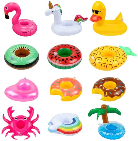 Wlicon 12 PCS Floating Drink Holder Inflatable Drink Cup Floaties Floating Beverage Cup Holders for Swimming Pool Party Water Park Beach Summer Gathering