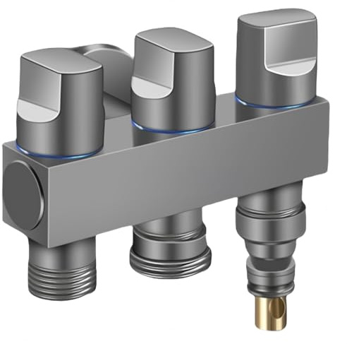 Eckventil Wandanschluss Automatisches Wasserabsperrventil für Waschmaschinenarmaturen mit G1/2 Anschluss Einem Zulauf Und Drei Abläufen G1/2 + G3/4 + Waschmaschinenarmatur Grau