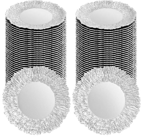 Tomeurperf Silver Charger Plates Bulk 100Pcs - 13 Elegant Silver Plastic Chargers for Dinner Plates, Wedding & Event Decorative Charger Plates Set