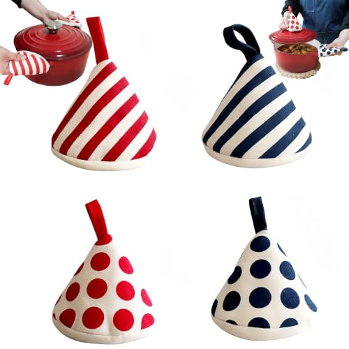 Set of 4 Triangular Cotton Pot Handle Heat Protectors, Reusable for Cast Iron Pan, Dutch Oven & Ovenware