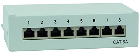 BIGtec 8 Port CAT6a Patchpanel Verteilerfeld Verteiler Patchfeld Desktop Tisch Wandmontage 500Mhz 10 Gigabit LSA Technik RJ45 8P8C RAL7035 grau