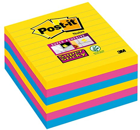 Post-it Super Sticky Notes im Großformat, XXL, Liniert, 6 Blöcke, 101 mm x 101 mm, 90 Blatt pro Block - Selbstklebende Notizzettel für Notizen, To-Do-Listen und Erinnerungen