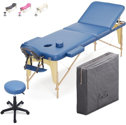 Beltom® Mobile Massagetisch Massageliege Massagebank 3 zonen klappbar + Kosmetik hocker - Blau