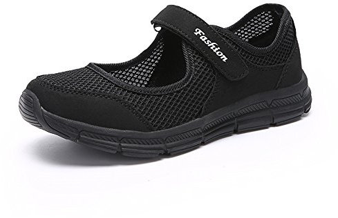 Damen Outdoor Fitnessschuhe Atmungsaktive Mesh Schuhe Sport Slipper mit Klettverschluss, Schwarz, 39 EU
