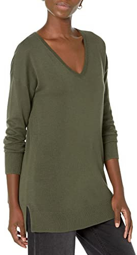 Amazon Essentials Jersey Tipo Túnica Ligero de Manga Larga y Cuello en Pico (Disponible en Tallas Grandes) Mujer, Verde Oliva Oscuro, XL