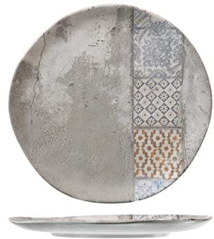 H&H Malaga Set 12 Piatti Piani, Stoneware, Decoro Effetto Vintage, 26 Cm Grigio 26 X 26 X 2 Cm