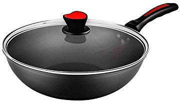 Wok antiaderente e padella per friggere con coperchio, cestino e griglia a vapore, padella antiaderente in rame con coperchio