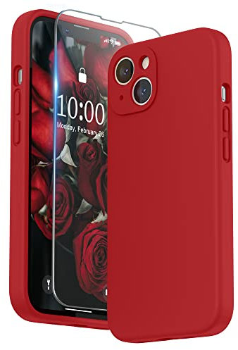 SURPHY Cover Compatibile con iPhone 13 (6,1”), Custodia in Silicone per iPhone 13 Cover Antiurto con Protezione Individuale per Ogni Lente Full Body Protettiva Case per iPhone 13 2021, Rosso