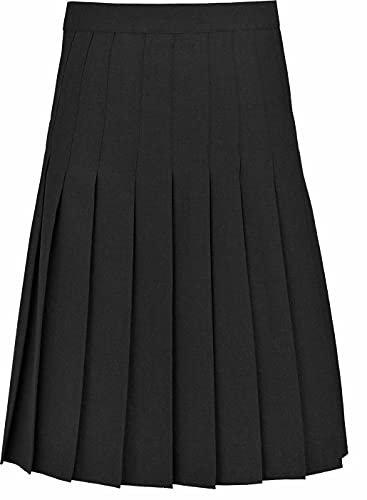 STAR FASHION New Girls School Uniform Knife Pleated Skirt Formal Back Zip Button Fastening Kids Stitch Down All Round Pleat Skirts Black 13 to 14 Years