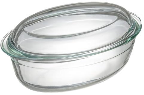 Plat à rôtir Sareva avec couvercle - Verre résistant à la chaleur - Ovale - 28 x 19 cm / 4 litres