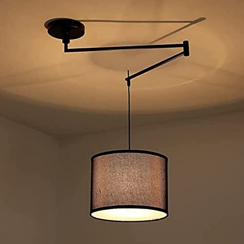 BarcelonaLED Deckenleuchte mit Gelenk, elegant, 60 W, mit schwenkbarem Arm und Lampenschirm aus schwarzem Stoff, mit Fassung für LED-Leuchtmittel E27, für modernes Wohnzimmer, Esszimmer