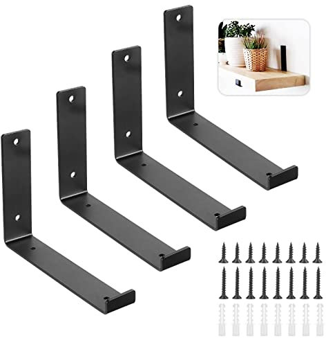 SHEENO 4 Stk Schwarze Regalhalterung,12 Zoll Heavy Duty Regalhalterungen,Industrielle Regalhalterung (30 x 4 x 14 cm)