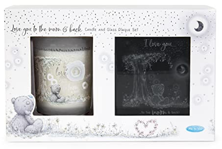 Me to You Tatty Teddy Love You To The Moon And Back Kerzen- und Wandschild, Geschenk-Set, offizielle Kollektion, blau, grau