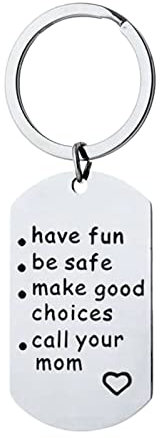 Homxi Schlüsselbund Herren Damen Edelstahl,49x28MM Lange Tag mit Gravur Have Fun ..Make Goods Choices Schlüsselanhänger Aus Silber