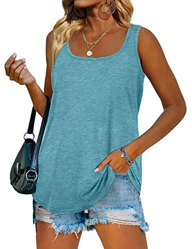 iChunhua Vest Tops for Ladies Plain Summer Sleeveless Basic Tank Top Light Green Large