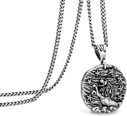 Speroto kette herren, halskette kette, sternzeichen kette, sternzeichen anhänger, edelstahl kette, geschenk herren(Löwe,vintage silber)