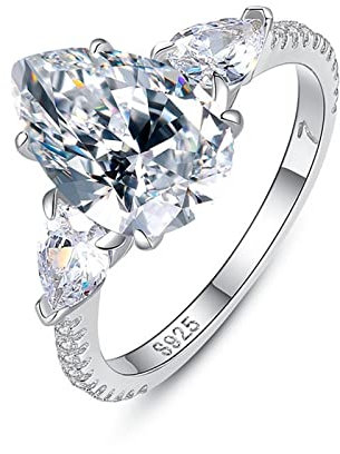 Skcess Ehering Silber 925, Ringe Frauen Silber Tropfenförmiger Zirkonring Verlobungsringe Größe 60 (19.1)