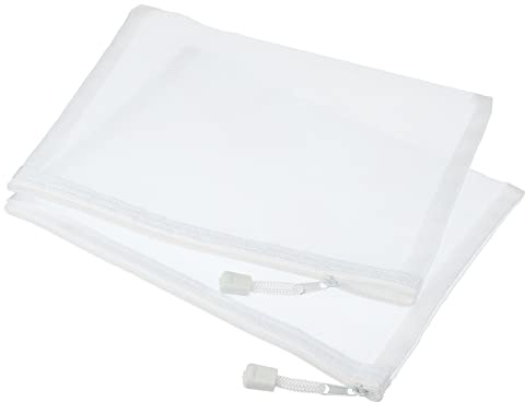 sourcing map Mesh Zipper Bags, A5 Nylon Zip Pouch Pencil Case Storage Pockets for Travel Office Accessories, White Pack of 6