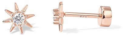 PAVOI 14K Gold Plated Solid 925 Sterling Silver Post Flat Back Stud Earrings for Women | Cartilage Helix Piercing | Cubic Zirconia Earrings, Rose Gold, Cubic Zirconia
