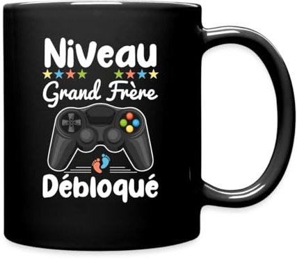 Spreadshirt Niveau Grand Frère Débloqué Annonce Grossesse Geek Gaming Nerd Game Tasse Mug, taille unique, noir